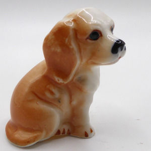 Vtg Ceramic Cocker Spaniel Dog Figurine Tan & White 1 3/4" Tall Glossy Unmarked